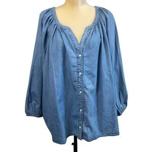 Gap Long Sleeves Chambray Blue 3/4 Sleeves Top XXL New